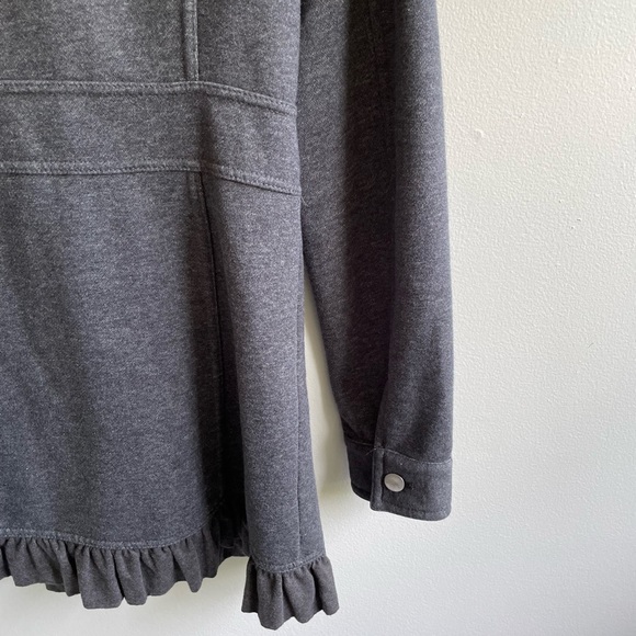 STELLA STARR GREY GRAY FITTED JACKET BUTTONS RUFFLE FLEECE LINED POCKETS - Picture 9 of 10